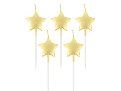 Cake Candles with Little Gold Satin Stars (5pcs)