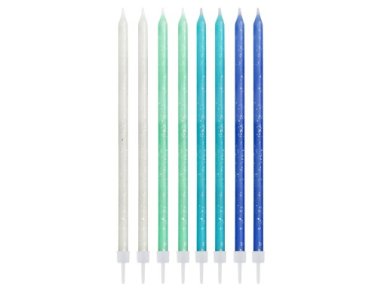 Cake Candles in Blue, Mint and White Color with Silver Glitter (24pcs)