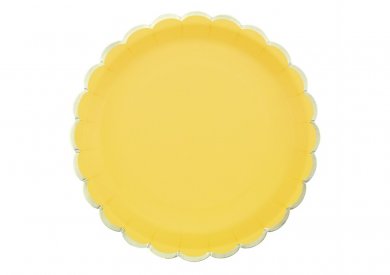 Κίτρινα Μέγαλα Χάρτινα Πιάτα με Χρυσοτυπία (8τμχ)