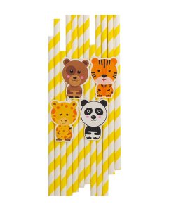Yellow Paper Straws Smiling Animals (10pcs)