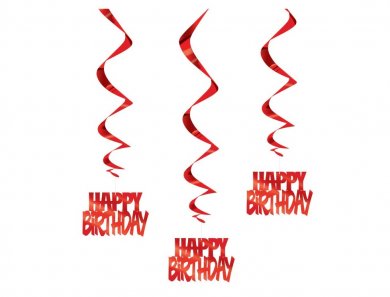 Red Happy Birthday Swirl Decorations (3pcs)