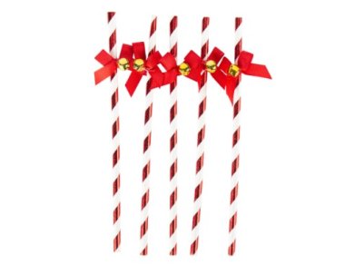 Red Swirl Paper Straws with Bells (12pcs)