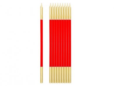 Red Extra Tall Cake Candles with Gold Finishing (10pcs)