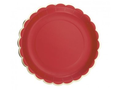 Red Large Plates with Gold Foiled Edging (8pcs)