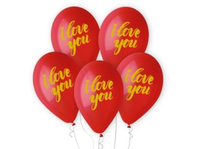 Red Latex Balloons with Gold I Love You Print (5pcs)