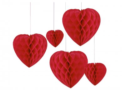 Κόκκινες Κρεμαστές Κυψελωτές Καρδιές (5τμχ)
