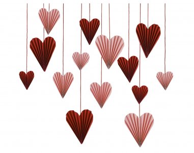 Red and Pink Heart Shaped Paper Fans (16pcs)