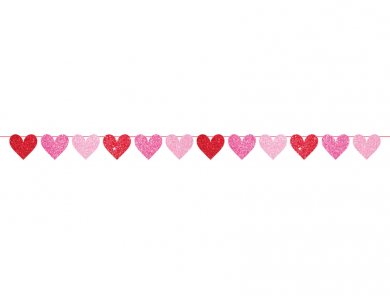 Red and Pink Glitter Hearts Garland (214cm)