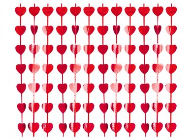 Red Foil Curtain with Hearts (100cm x 200cm)