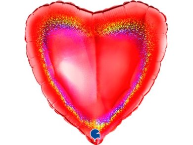 Red Glitter Holographic Heart Shaped Foil Balloon (46cm)
