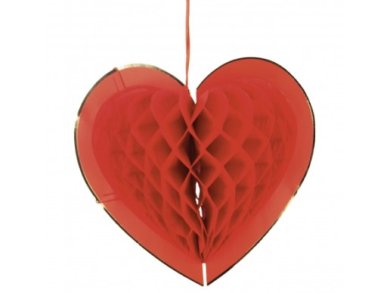 Red Honeycomb Heart Shaped with Gold Edging (24cm)