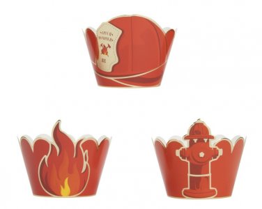 Κόκκινη Πυροσβεστική Διακοσμητικά Περιτυλίγματα για Cupcakes (6τμχ)