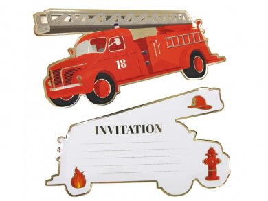 Red Fire Department Party Invitations (8pcs)