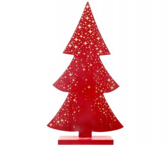 Red Wooden Christmas Tree with Gold Stars (27cm)