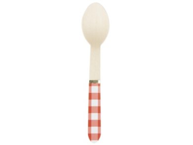 Red Gingham Wooden Spoons with Gold Foiled Details (8pcs)