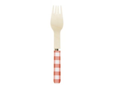 Red Gingham Wooden Forks with Gold Foiled Details (8pcs)