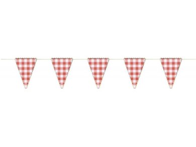 Red Gingham with Gold Foiled Edging Flag Bunting (3m)