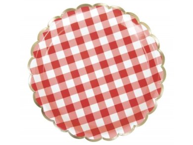 Red Gingham with Gold Foiled Edging Large Paper Plates (8pcs)
