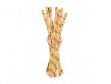 Coral Paper Straws with Gold Foiled Stripes (10pcs)