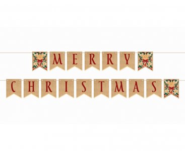 Κραφτ Γιρλάντα με Κόκκινα Γράμματα Merry Christmas (250εκ)