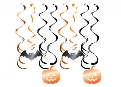 Hanging Swirl Decorations with Pumpkins and Bats (8pcs)