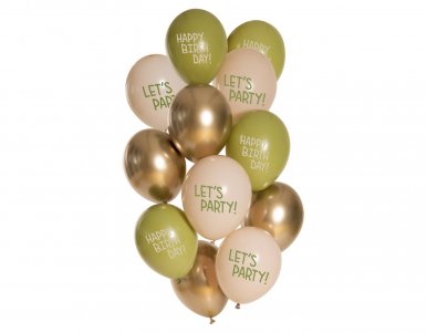 Let's Party Olive Green and Gold Latex Balloons (12pcs)