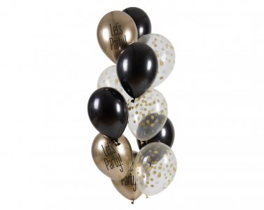 Let's Party Gold and Black Latex Balloons (12pcs)