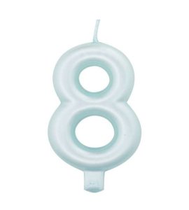 Light Blue Pearl Cake Candle Number 8 (7cm)