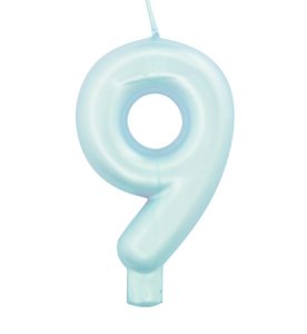 Light Blue Pearl Cake Candle Number 9 (7cm)