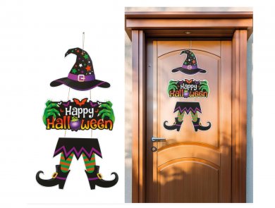 Μάγισσα Happy Halloween Ξύλινο Διακοσμητικό για την Πόρτα