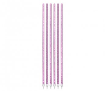 Pink with Glitter Tall and Thin Cake Candles (16pcs)