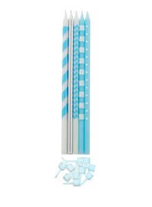 Extra Tall Cake Candles in Silver and Pale Blue Color with Designs (10pcs)