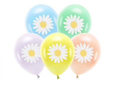 Pastel Latex Balloons with Daisy Print (5pcs)