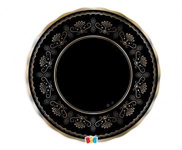 Black Elegant Large Paper Plates with Gold Foiled Print (6pcs)