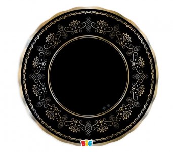 Black Elegant Extra Large Paper Plates with Gold Foiled Print (6pcs)