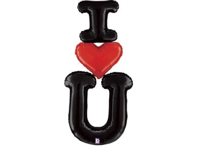 Black and Red I Love You Letters Extra Large Supershape Balloon (152cm)