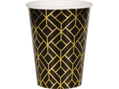 Black Large Paper Cups with Gold Pattern (8pcs)