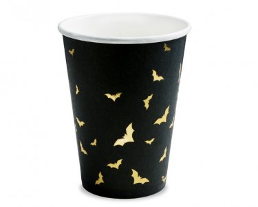Black Paper Cups with Gold Foiled Bats (6pcs)