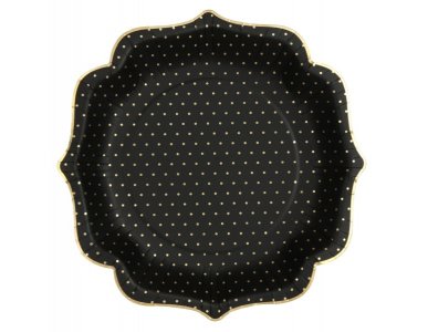 Black Paper Plates with Gold Edging and Dots (10pcs)