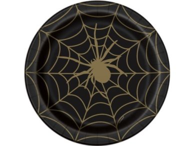 Black Paper Plates with Gold Spiderweb Print (8pcs)