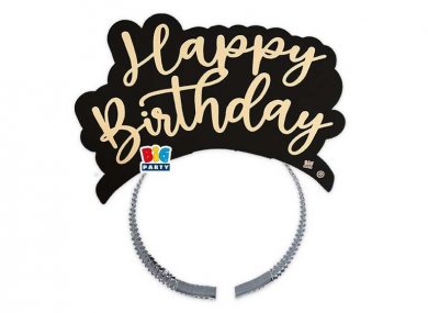 Black Headbands with Gold Foiled Happy Birthday (4pcs)