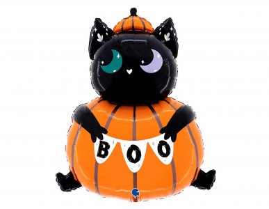 Black Cat Wearing the Pumpkin Costume Super Shape Balloon (60cm)