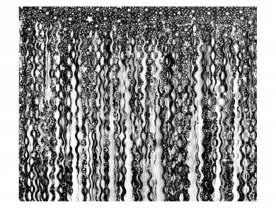 Black Wavy Foil Curtain with Silver Stars (100cm x 200cm)