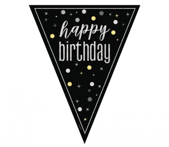 Black Birthday Glitz Flag Bunting (274cm)