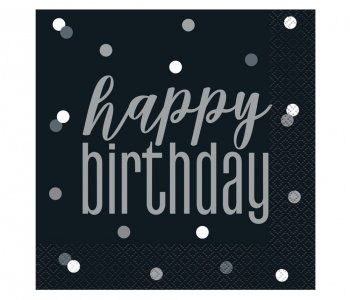 Μαύρο Birthday Glitz Χαρτοπετσέτες (16τμχ)