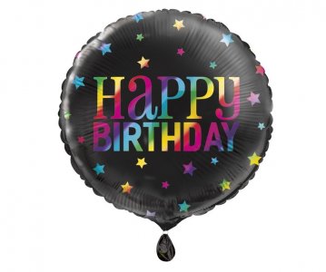 Black Foil Balloon with Rainbow Happy Birthday (45cm)