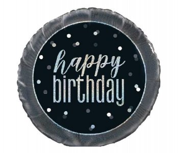 Black Foil Balloon with Holographic Happy Birthday Print (45cm)