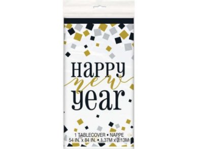 Black and Gold Happy New Year Tablecover (137cm x 213cm)