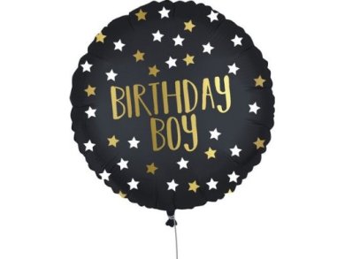 Μαύρο με Αστεράκια Birthday Boy Foil Μπαλόνι (46εκ)