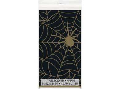 Black Tablecover with Gold Spiderweb Print (137cm x 213cm)